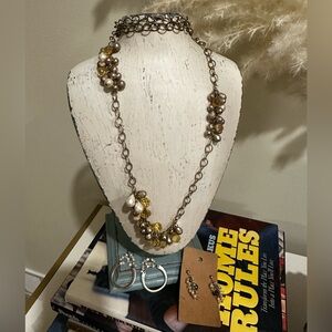 Elegant Gold and Silver Beaded Necklace and Earring Set